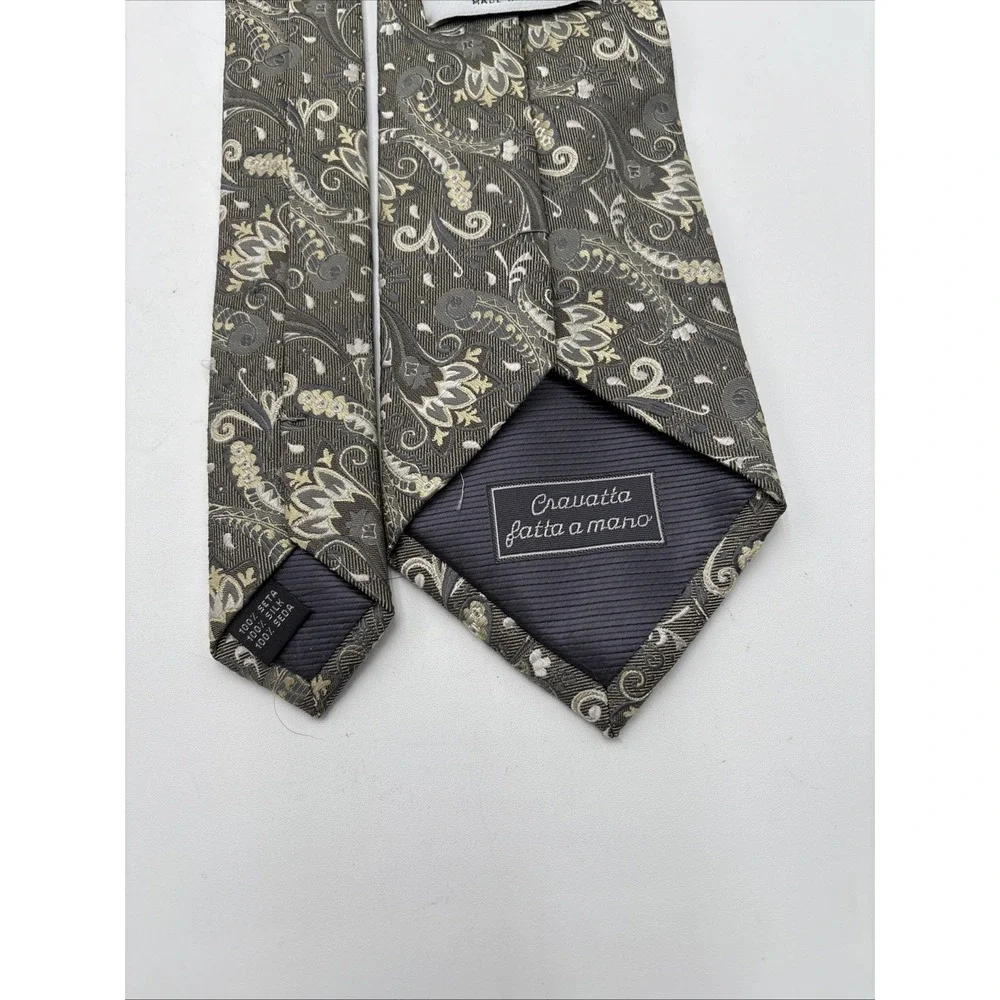 Enrico Venturi Cravatte Made In Italy Tie Light Green‎ Paisley 60